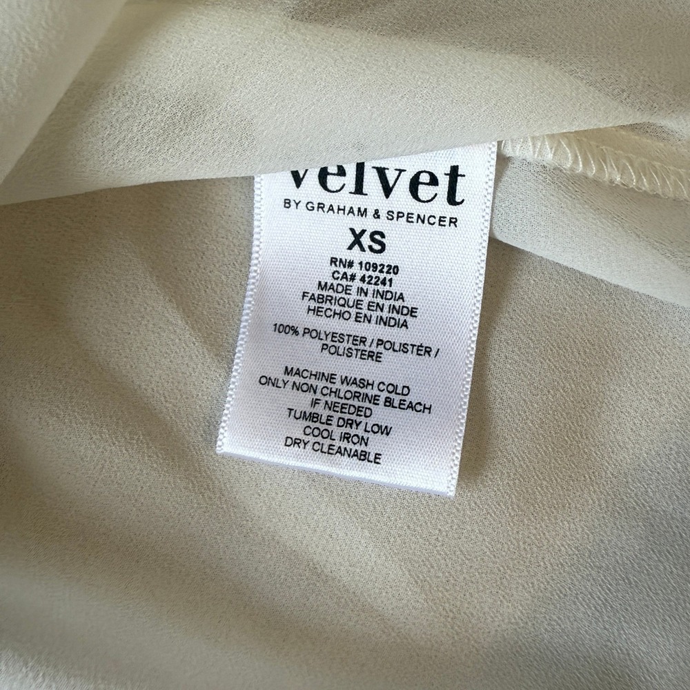 Velvet by Graham & Spencer Ivory Sheer Pleated Ruffle Long Sleeve Blouse XS - Picture 7 of 7
